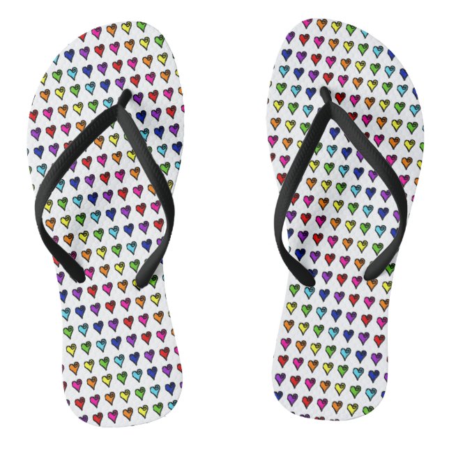 Hand-drawn Rainbow Hearts Thongs (Footbed)