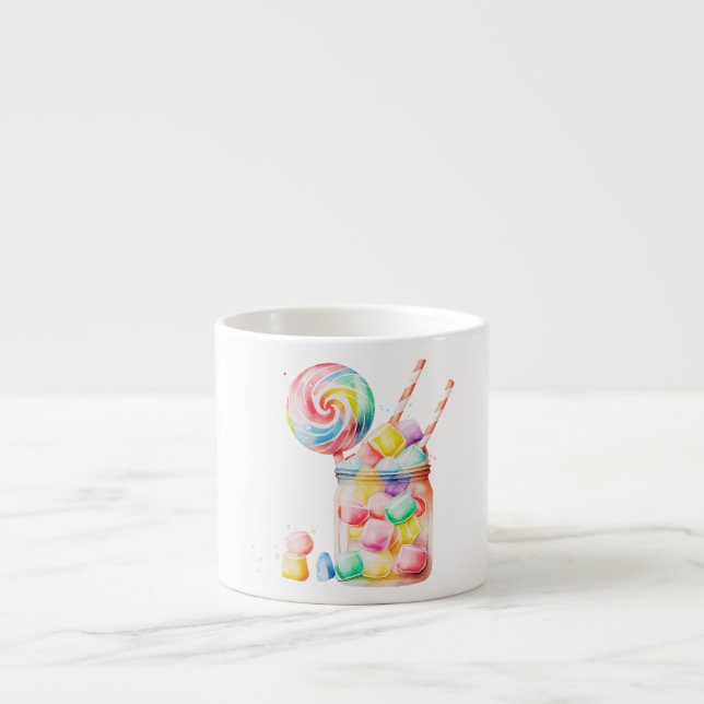 Hand-Drawn Rainbow Lollipops and Jelly Candies Espresso Cup (Front)
