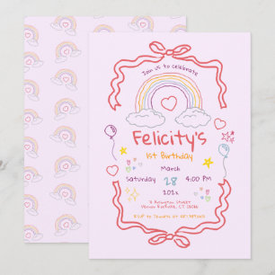 Hand Drawn Rainbow Whimsical Birthday Invitation