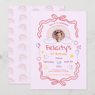 Hand Drawn Rainbow Whimsical Birthday Photo Invitation