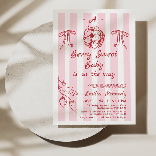 Hand Drawn Red A Berry Sweet Baby Shower Invitation