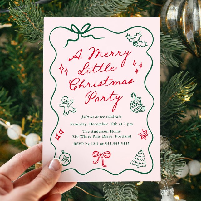 Hand-Drawn Red and Green Merry Little Christmas Invitation (Creator Uploaded)