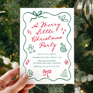 Hand-Drawn Red and Green Merry Little Christmas Invitation