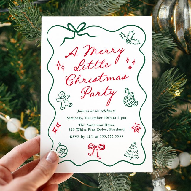 Hand-Drawn Red and Green Merry Little Christmas Invitation (Creator Uploaded)