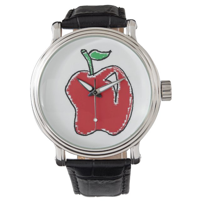 Hand-drawn Red Apple Fruit Cartoon Watch (Front)