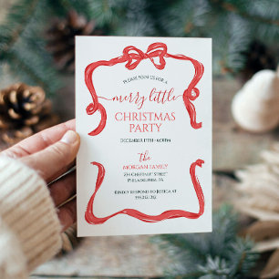 Hand Drawn Red Bow Christmas Party Invitation