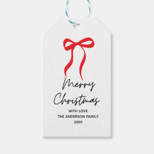 Hand drawn Red Bow Merry Christmas Gift Tags