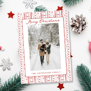 Hand Drawn Red Bows Doodle Pattern Photo Christmas Holiday Card