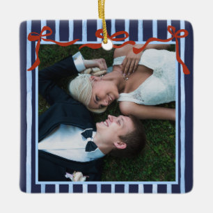 Hand Drawn Red Bows Merry Married Ceramic Ornament