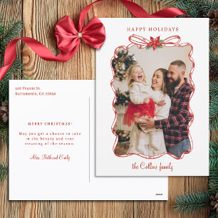 Hand-Drawn Red Christmas Photo Frame Holiday Postcard
