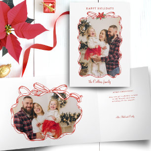 Hand-Drawn Red Christmas Photo Frame Tri-Fold Card