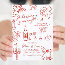 Hand Drawn Red Galentine's Girls Night Party 