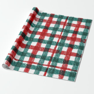 Hand Drawn Red & Green Christmas Plaid Pattern Wrapping Paper