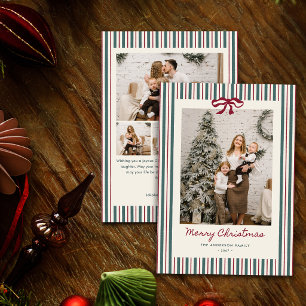 Hand Drawn Red & Green Stripes Christmas 5 Photo Holiday Card