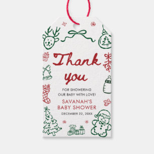 Hand Drawn Red Green Winter Christmas Baby Shower Gift Tags