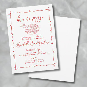 Hand Drawn Red Love Pizza Wedding Rehearsal Dinner Invitation