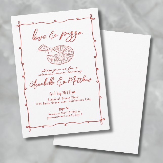 Hand Drawn Red Love Pizza Wedding Rehearsal Dinner Invitation (Hand Drawn Red Love Pizza Wedding Rehearsal Dinner Invitation)