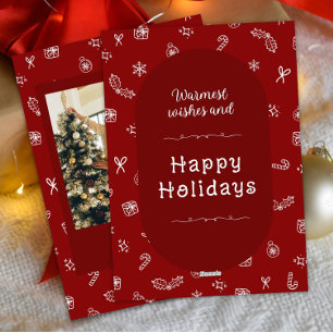 Hand Drawn Red Merry Christmas Photo Holiday Card