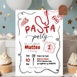 Hand Drawn Red Pasta Party Birthday Invitation<br><div class="desc">Hand Drawn Red Pasta Party Birthday,  Red Pasta Birthday Party Invitation,  Hand Drawn Italian Chef Pasta Birthday,  Red Pasta Party Birthday invitation</div>