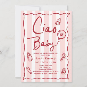 Hand Drawn Red Pink Ciao Baby Baby Shower Invitation