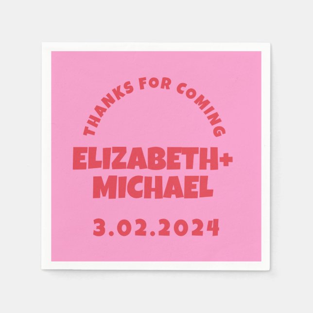 Hand drawn Red  Pink Funky Wedding  Napkin (Front)