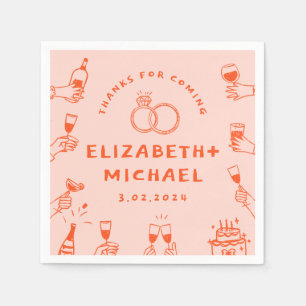 Hand drawn Red  Pink Funky Wedding  Napkin