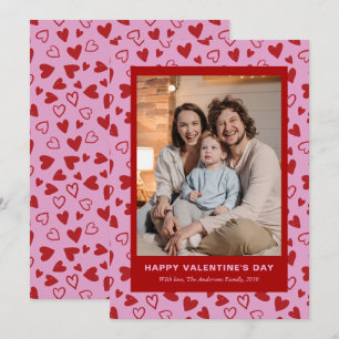 Hand Drawn Red Pink Hearts Photo Valentines Day Holiday Card