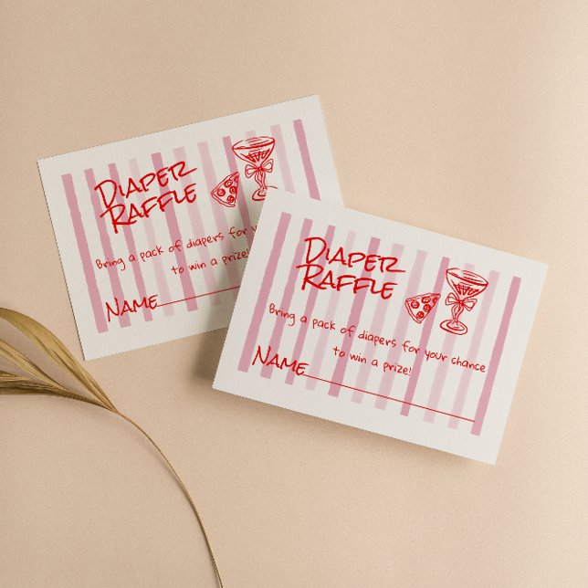 Hand Drawn Red Pink Pizza Baby Diaper Raffle  Enclosure Card (Creator Uploaded)