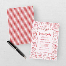 Hand Drawn Red Pink Santa Baby Holiday Baby Shower