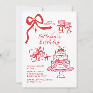 Hand Drawn Red Pink Scribble 40th Birthday Party Invitation