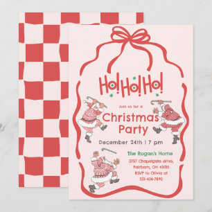 Hand Drawn Red Pink Vintage Santa Christmas Party  Invitation