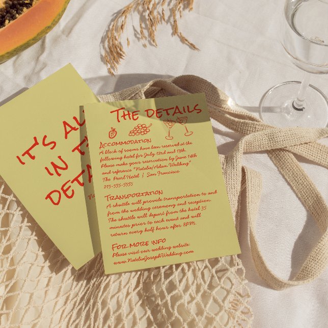 Hand Drawn Red Quirky Unique Fun Wedding Details Enclosure Card (Creator Uploaded)