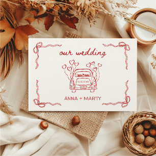 Hand-drawn Red Retro Bows Wedding Car Unique  Guest Book