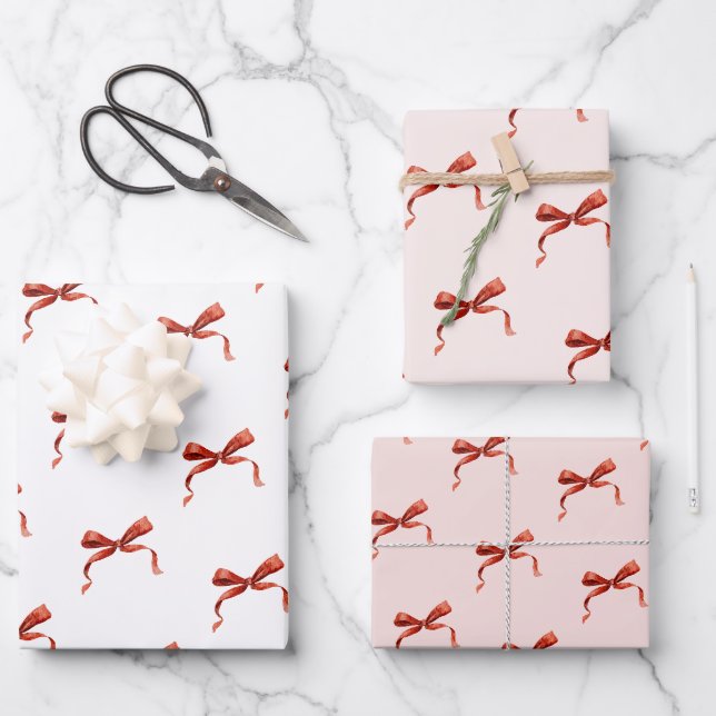 Hand Drawn Red Ribbon Bow Wrapping Paper Sheet (Front)