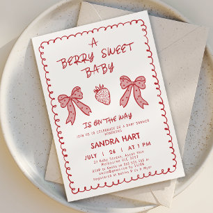 Hand Drawn Red Strawberry Berry Sweet Baby Shower Invitation