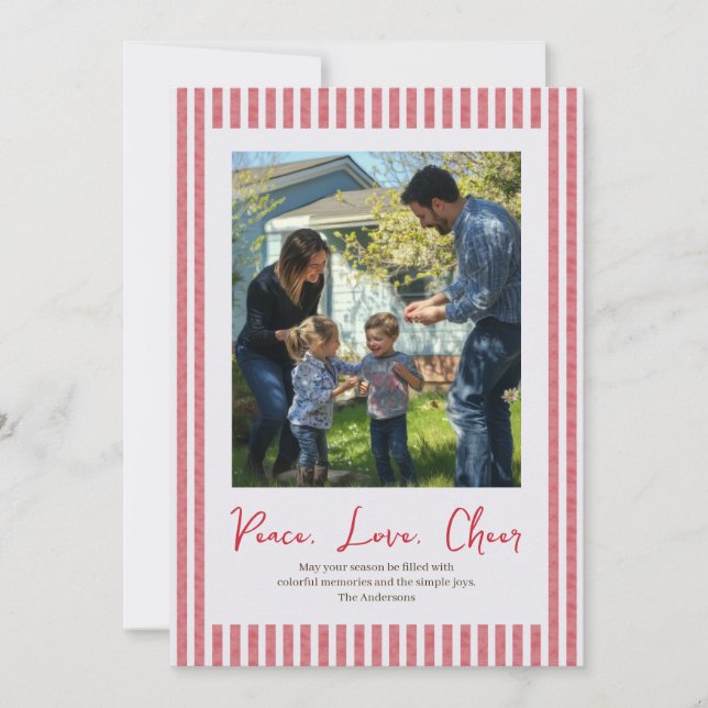 Hand-drawn Red Stripe Single Photo Holiday Card (Front)