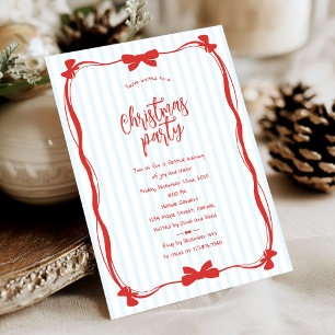 Hand Drawn Red Striped Whimsical Christmas Party Invitation