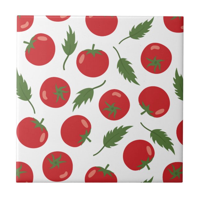 Hand Drawn Red Tomato Pattern Ceramic Tile (Front)