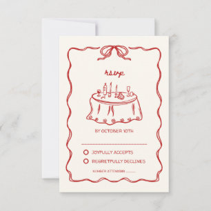 Hand Drawn Red Whimsical Retro RSVP Card