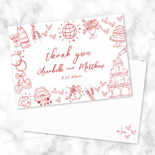 Hand Drawn Red Whimsical Wedding Thank You Card