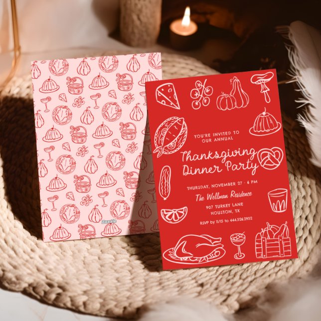 Hand Drawn Red Whimsy Doodle Thanksgiving Invite (Creator Uploaded)