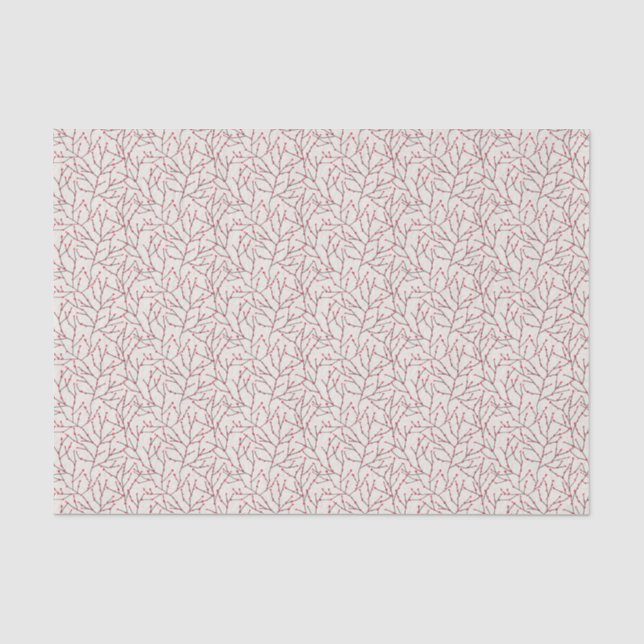 Hand-drawn Red Winterberry Branches Tissue Paper (Front)
