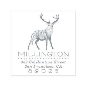 Hand-drawn Reindeer Family Name Return Address Self-inking Stamp