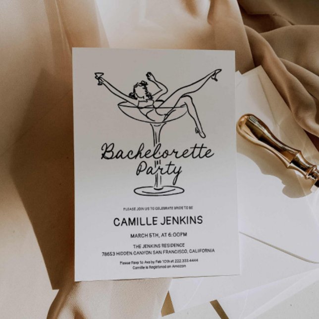 Hand Drawn Retro Bachelorette Party Invitation (Retro Minimal Bachelorette Party Invitation)