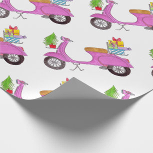 Hand drawn retro Christmas scooter Wrapping Paper