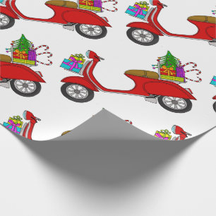 Hand drawn retro Christmas scooter Wrapping Paper