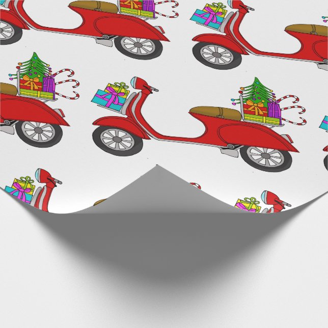 Hand drawn retro Christmas scooter Wrapping Paper (Corner)