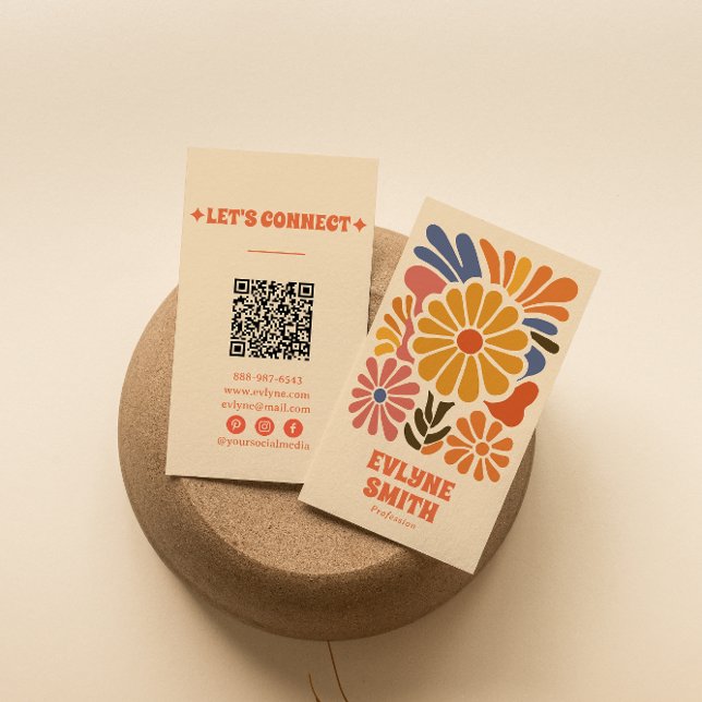 Hand-Drawn Retro Colourful QR Code Boho Bold Flora Business Card (Creator Uploaded)