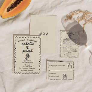 Hand Drawn Retro Funky Unique Quirky Wedding Invitation