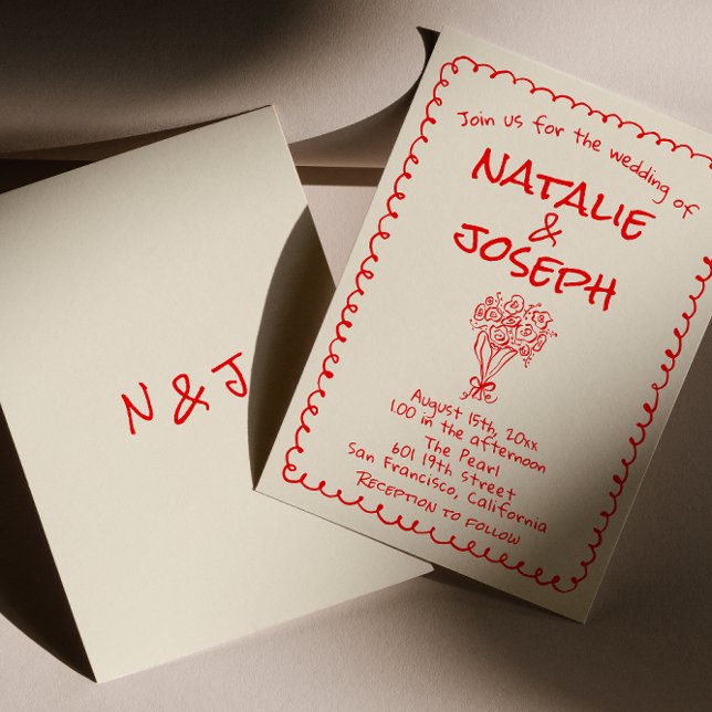 Hand Drawn Retro Funky Unique Quirky Wedding Invitation (Creator Uploaded)